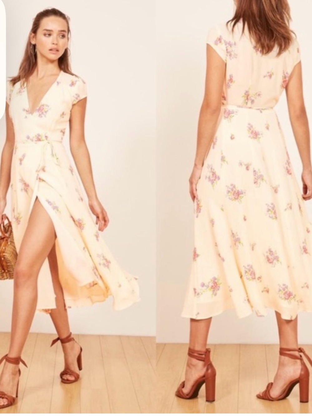 REFORMATION Carina Ylw Floral Wrap Midi Dress Med